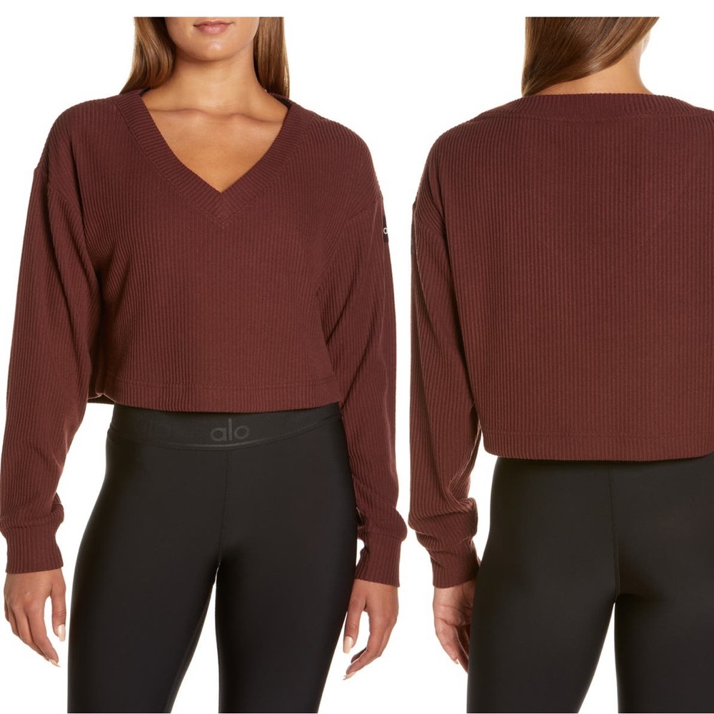 Alo Mused Ribbed Cropped Pullover